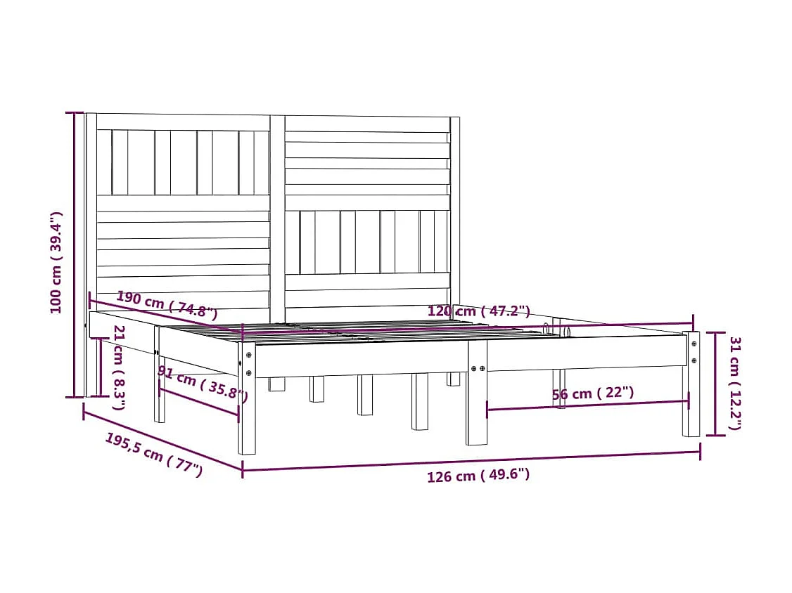 Lit simple | Lit adulte, enfant | Cadre de lit blanc 120x190 cm bois de pin massif