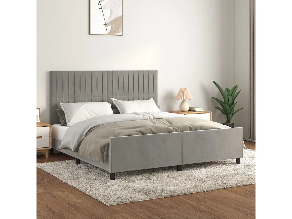 Lit double | Lit adulte | Cadre de lit gris clair velours 180x200 cm