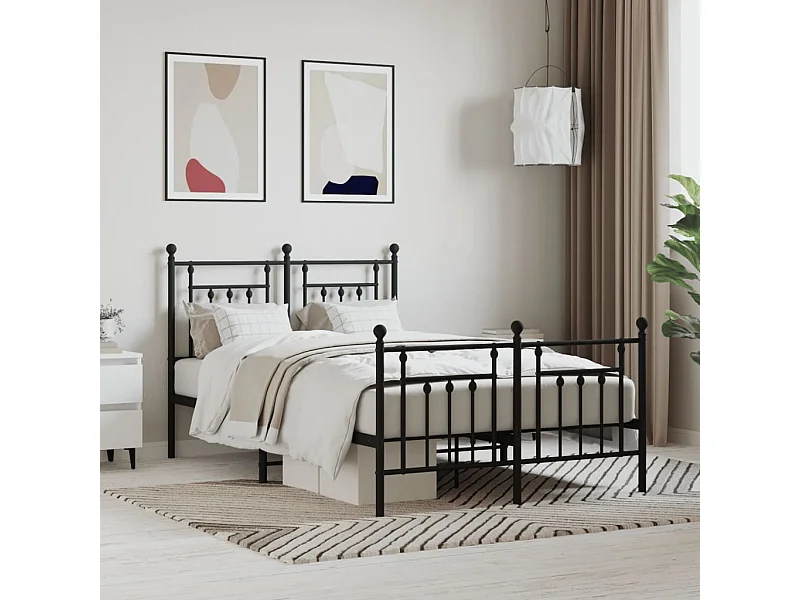 Lit simple | Lit adulte, enfant | Cadre de lit métal avec pied de lit noir 120x200cm