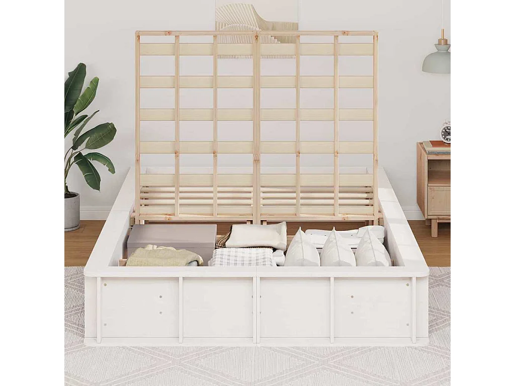 Lit double | Lit adulte | Cadre de lit avec stockage Blanc 135x190 cm bois