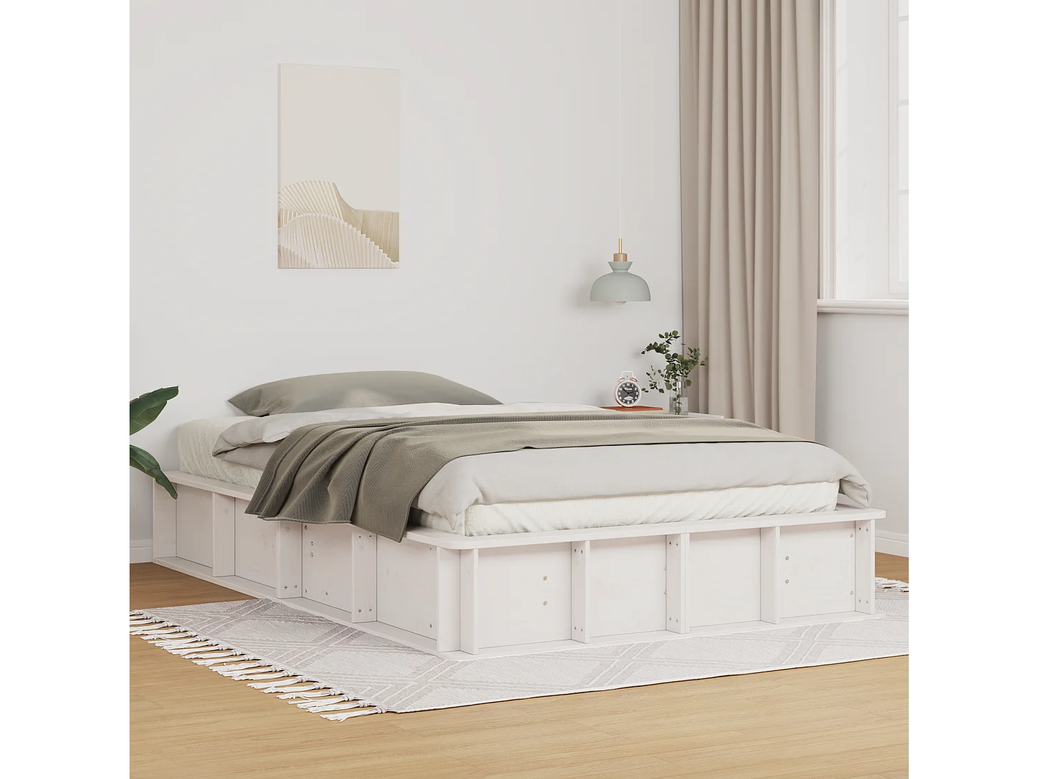 Lit double | Lit adulte | Cadre de lit avec stockage Blanc 135x190 cm bois