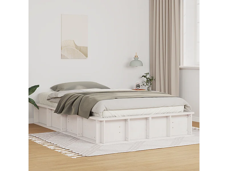 Lit double | Lit adulte | Cadre de lit avec stockage Blanc 135x190 cm bois