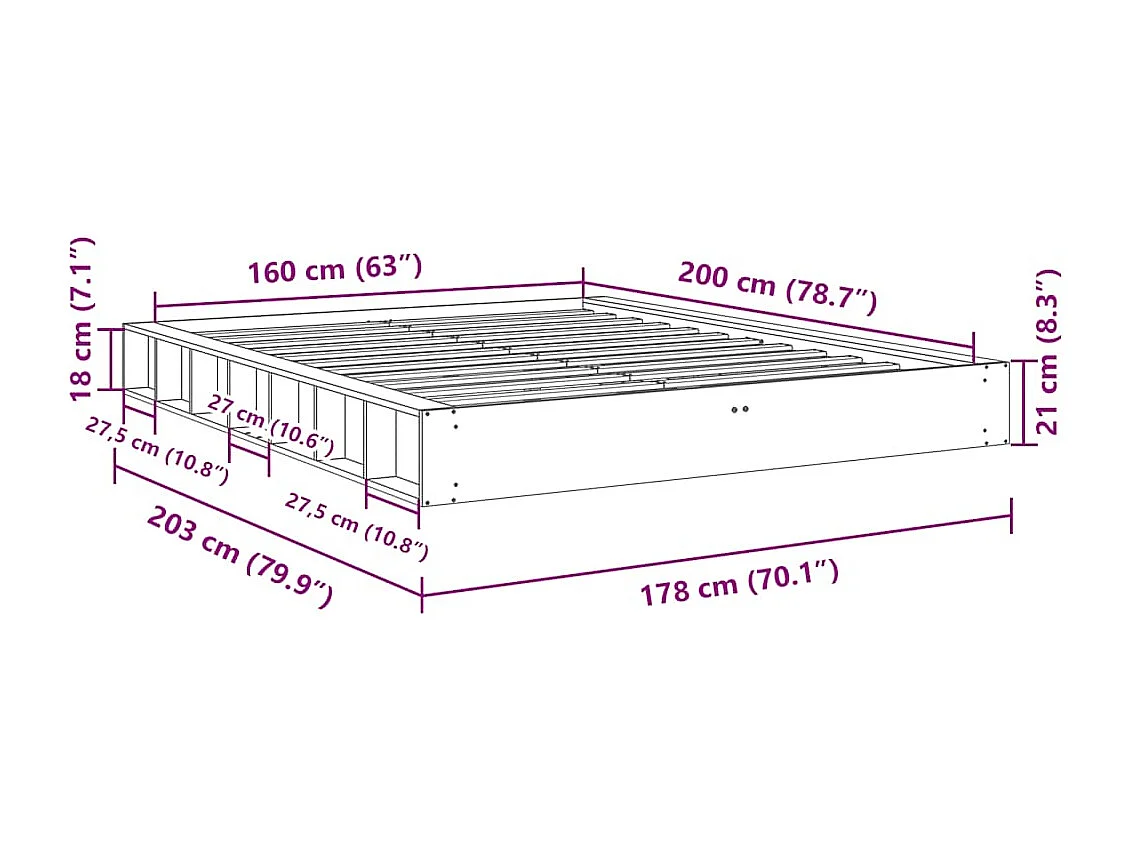 Lit double | Lit adulte | Cadre de lit 160x200 cm bois massif de chêne