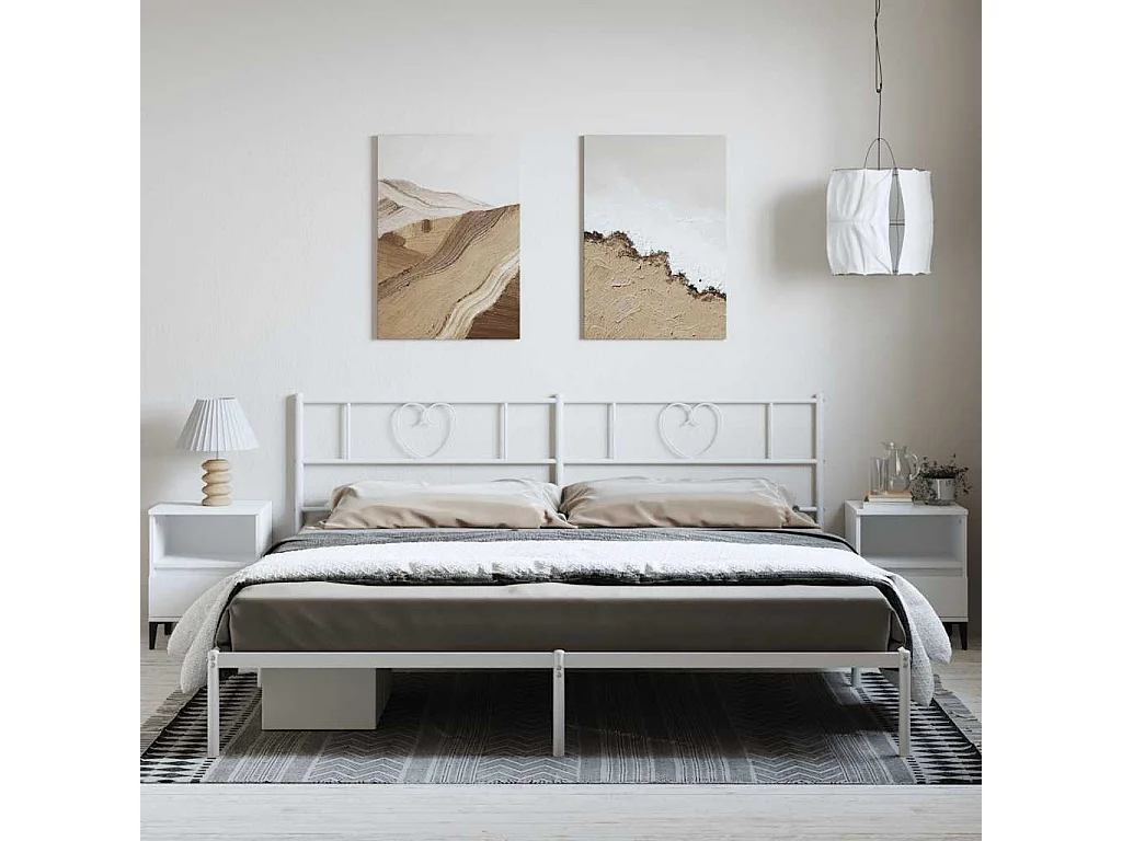Lit double | Lit adulte | Cadre de lit métal et tête de lit blanc 193x203 cm