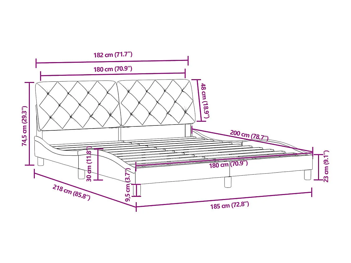 Lit double | Lit adulte | Cadre de lit gris foncé 180x200 cm velours