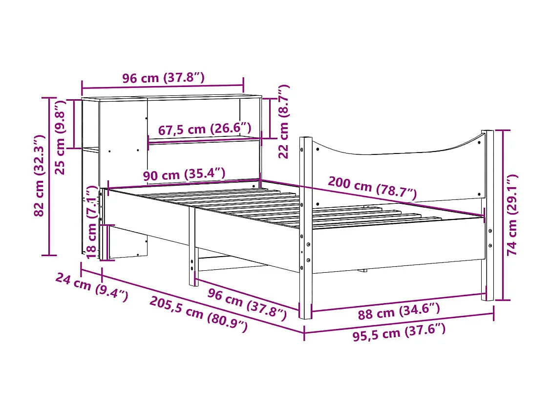 Letto per adulti | Letto singolo | Giroletto senza Materasso Bianco 90x200 cm Legno Massello Pino