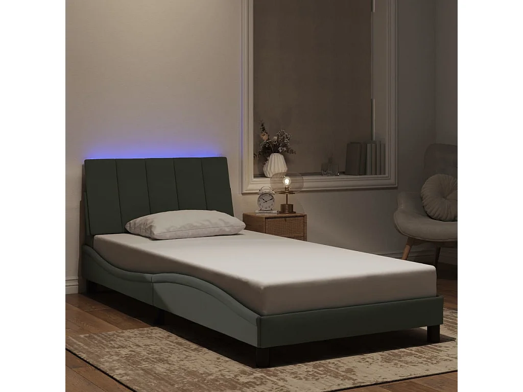 Lit simple | Lit adulte, enfant | Cadre de lit avec LED gris clair 100x200cm velours