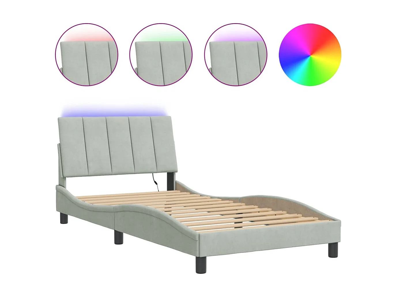 Lit simple | Lit adulte, enfant | Cadre de lit avec LED gris clair 100x200cm velours