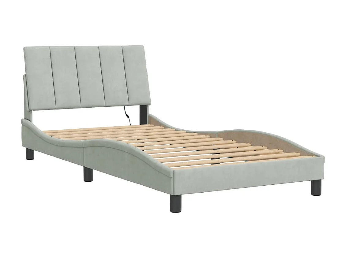 Lit simple | Lit adulte, enfant | Cadre de lit avec LED gris clair 100x200cm velours