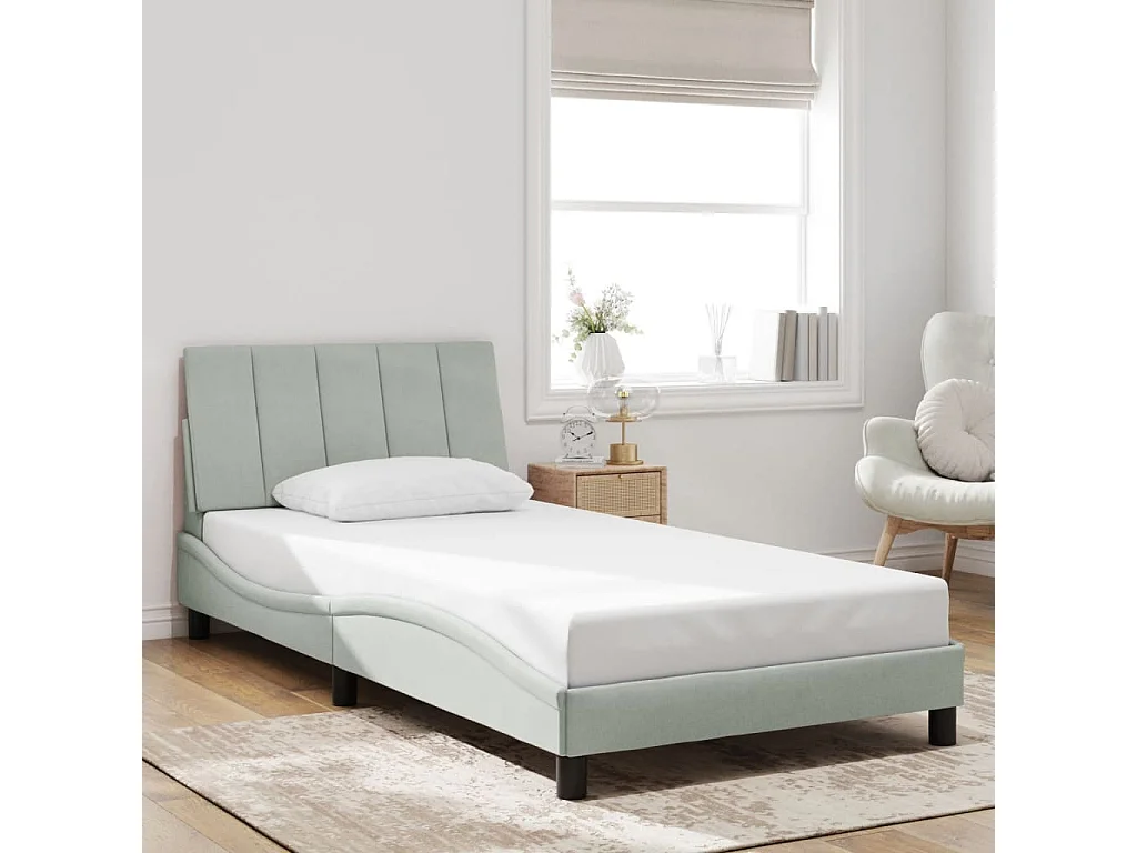 Lit simple | Lit adulte, enfant | Cadre de lit avec LED gris clair 100x200cm velours