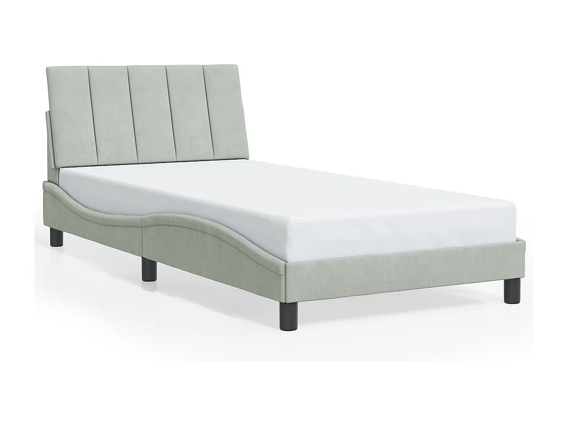 Lit simple | Lit adulte, enfant | Cadre de lit avec LED gris clair 100x200cm velours