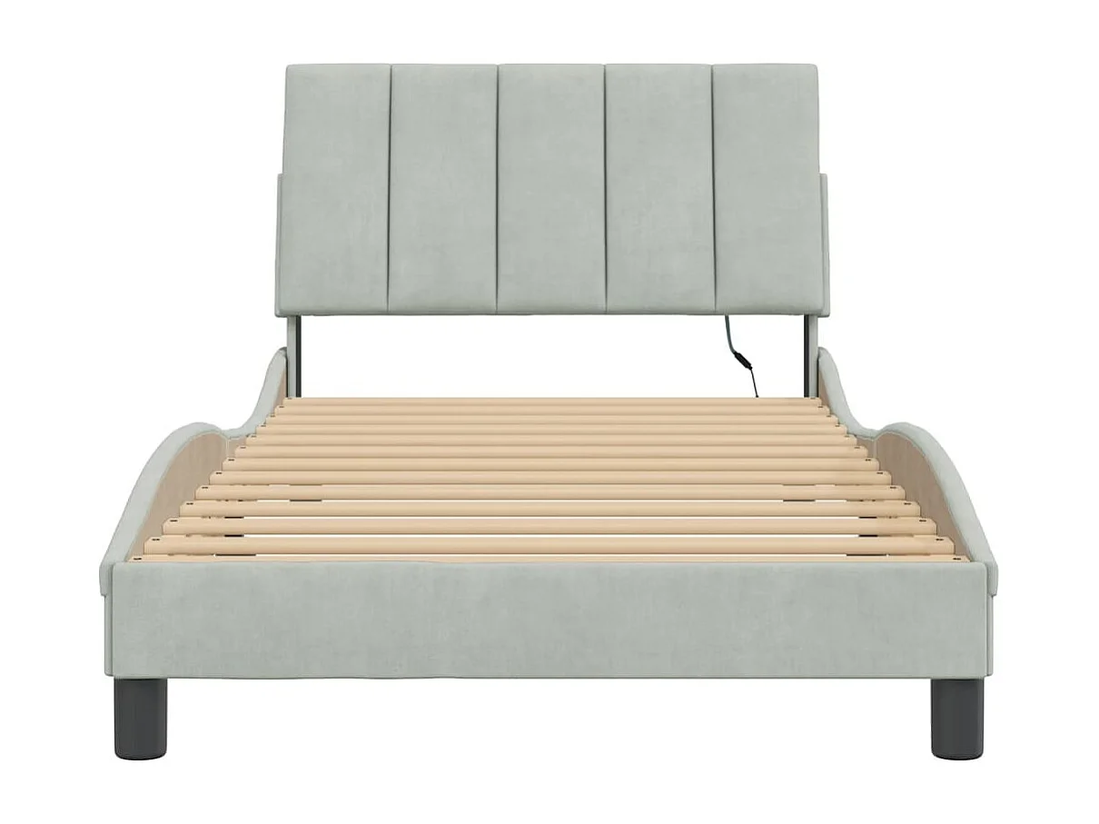 Lit simple | Lit adulte, enfant | Cadre de lit avec LED gris clair 100x200cm velours