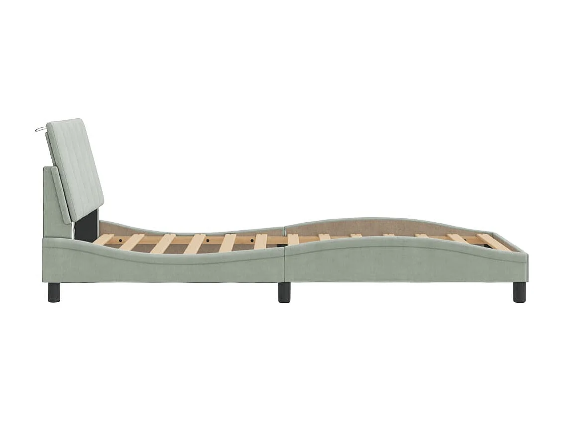 Lit simple | Lit adulte, enfant | Cadre de lit avec LED gris clair 100x200cm velours