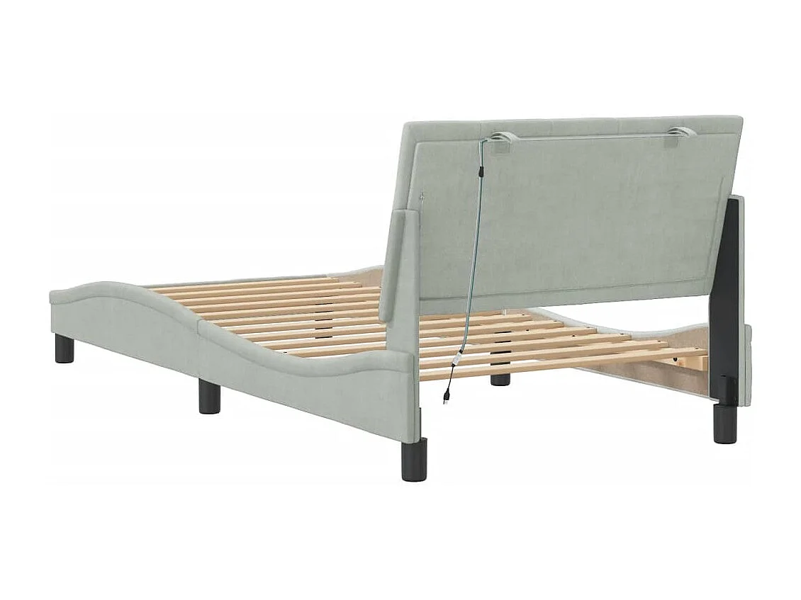 Lit simple | Lit adulte, enfant | Cadre de lit avec LED gris clair 100x200cm velours