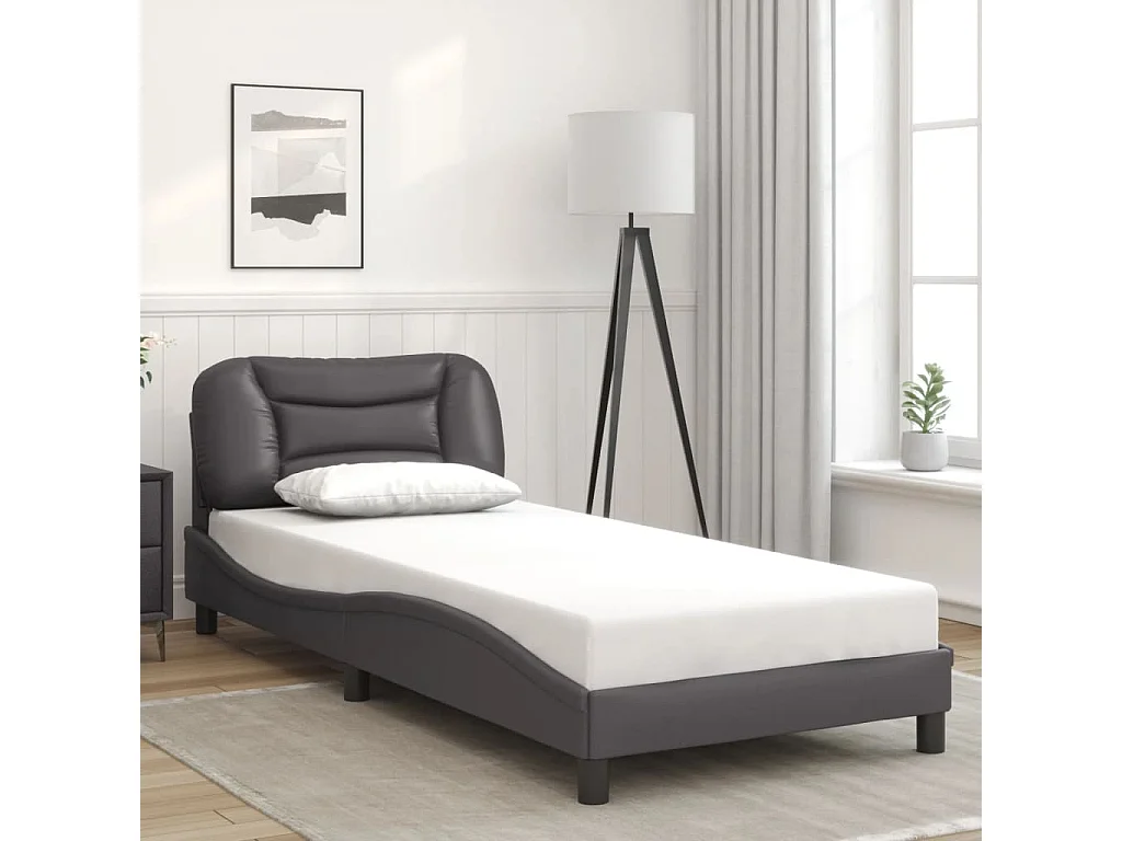 Lit simple | Lit adulte, enfant | Cadre de lit gris 90x200 cm similicuir