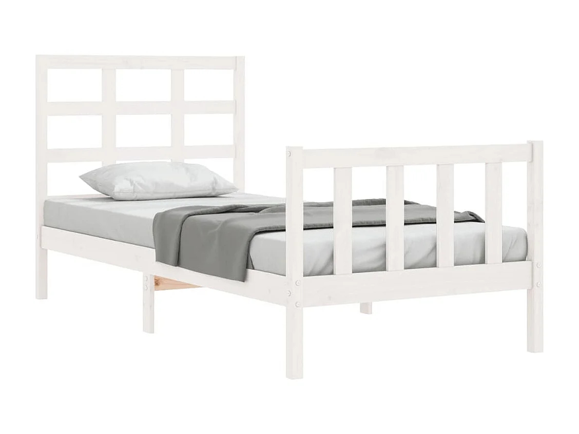 Lit simple | Lit adulte, enfant | Cadre de lit blanc bois de pin massif 75x190 cm