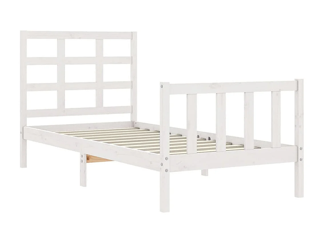 Lit simple | Lit adulte, enfant | Cadre de lit blanc bois de pin massif 75x190 cm