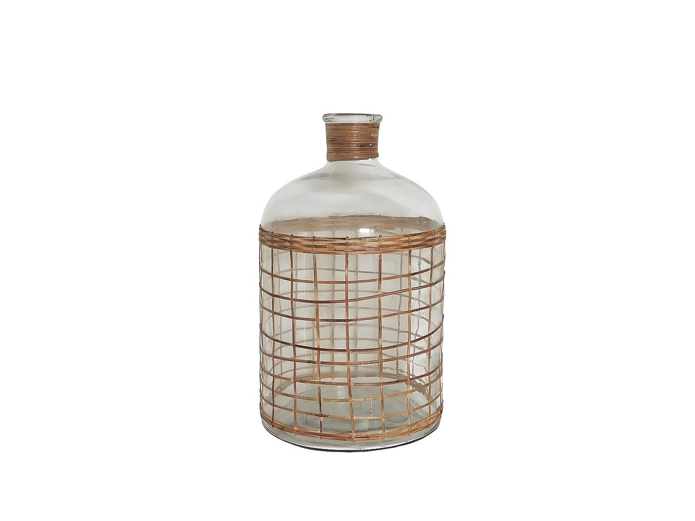 Bonbonne en verre et jonc tressé