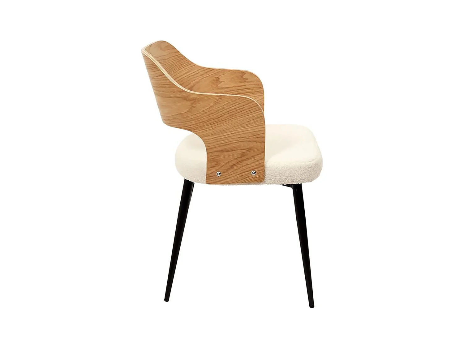 KILPA - Lot de 4 Fauteuils Bois et Métal Assise en Tissu Bouclettes