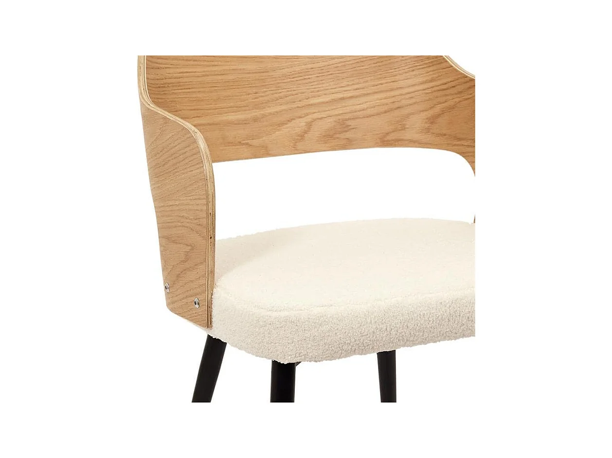 KILPA - Lot de 4 Fauteuils Bois et Métal Assise en Tissu Bouclettes