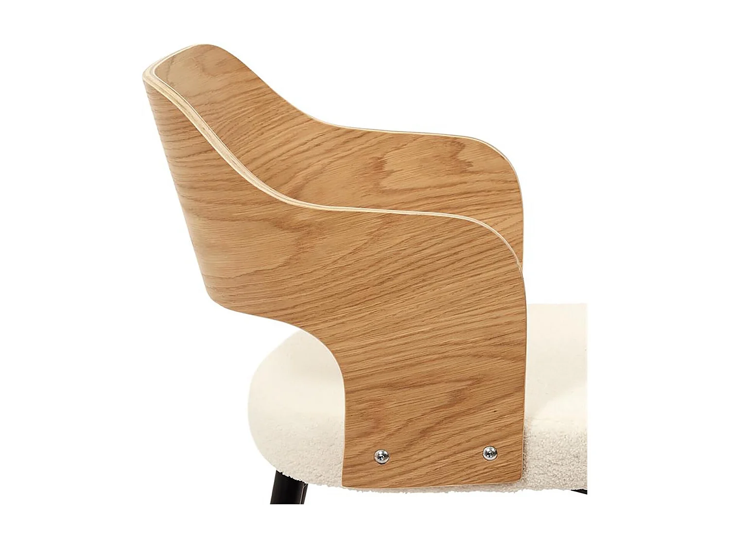 KILPA - Lot de 4 Fauteuils Bois et Métal Assise en Tissu Bouclettes