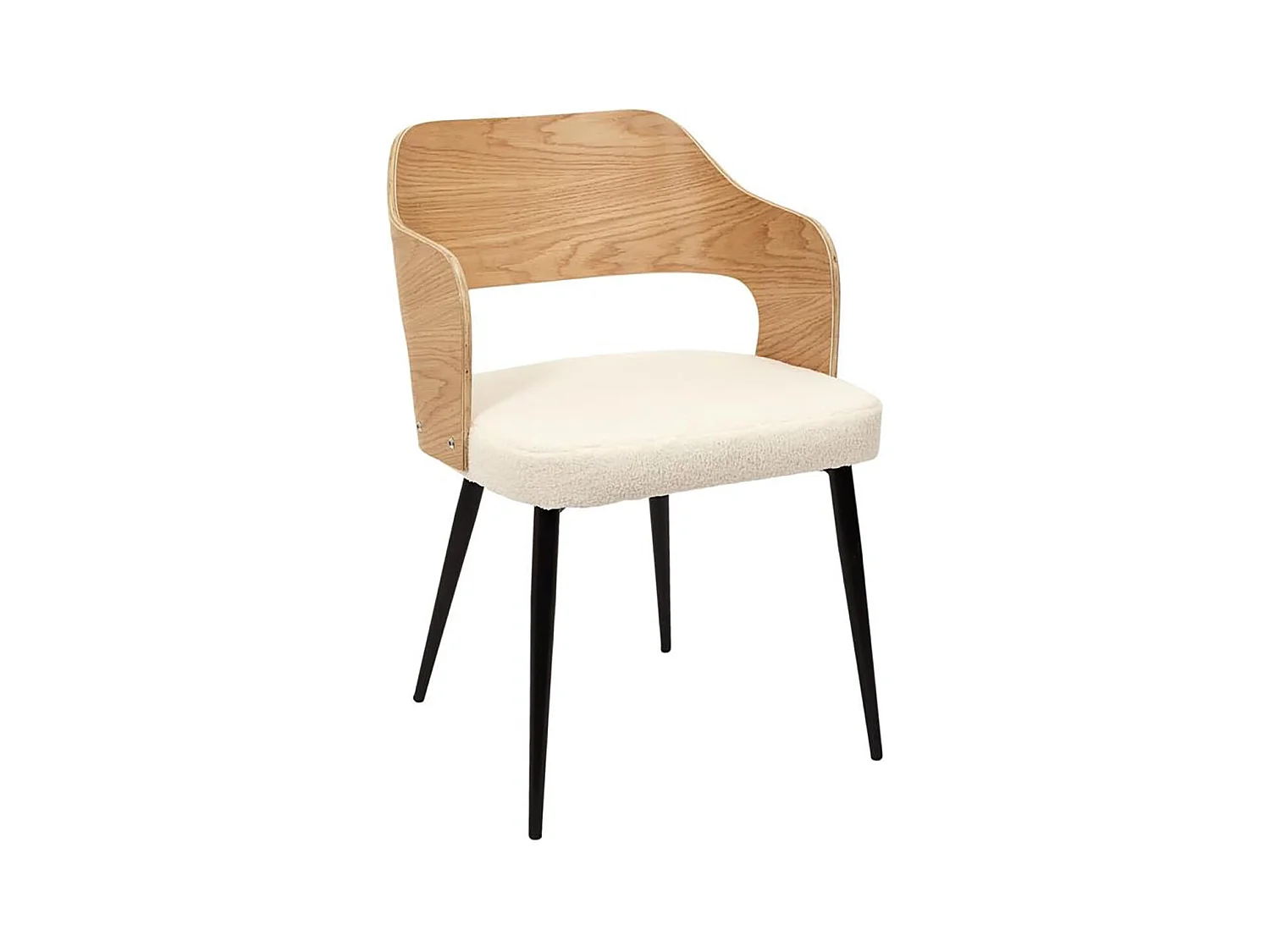 KILPA - Lot de 6 Fauteuils Bois et Métal Assise en Tissu Bouclettes