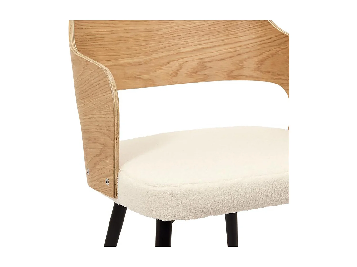 KILPA - Lot de 6 Fauteuils Bois et Métal Assise en Tissu Bouclettes