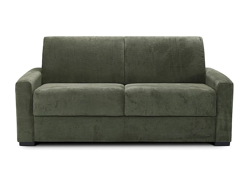 Canapé convertible 3 places en velours fines côtes vert - Ouverture express - Anzio