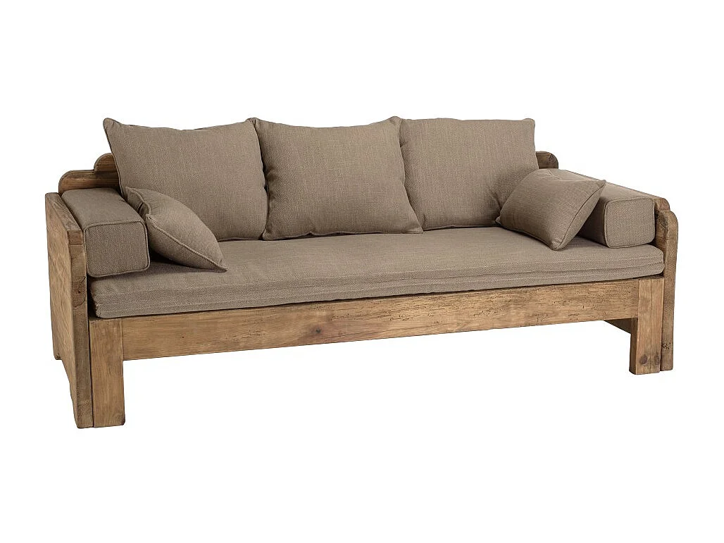 SANDY - Canapé-lit bois Pin recyclé 3 places avec coussins