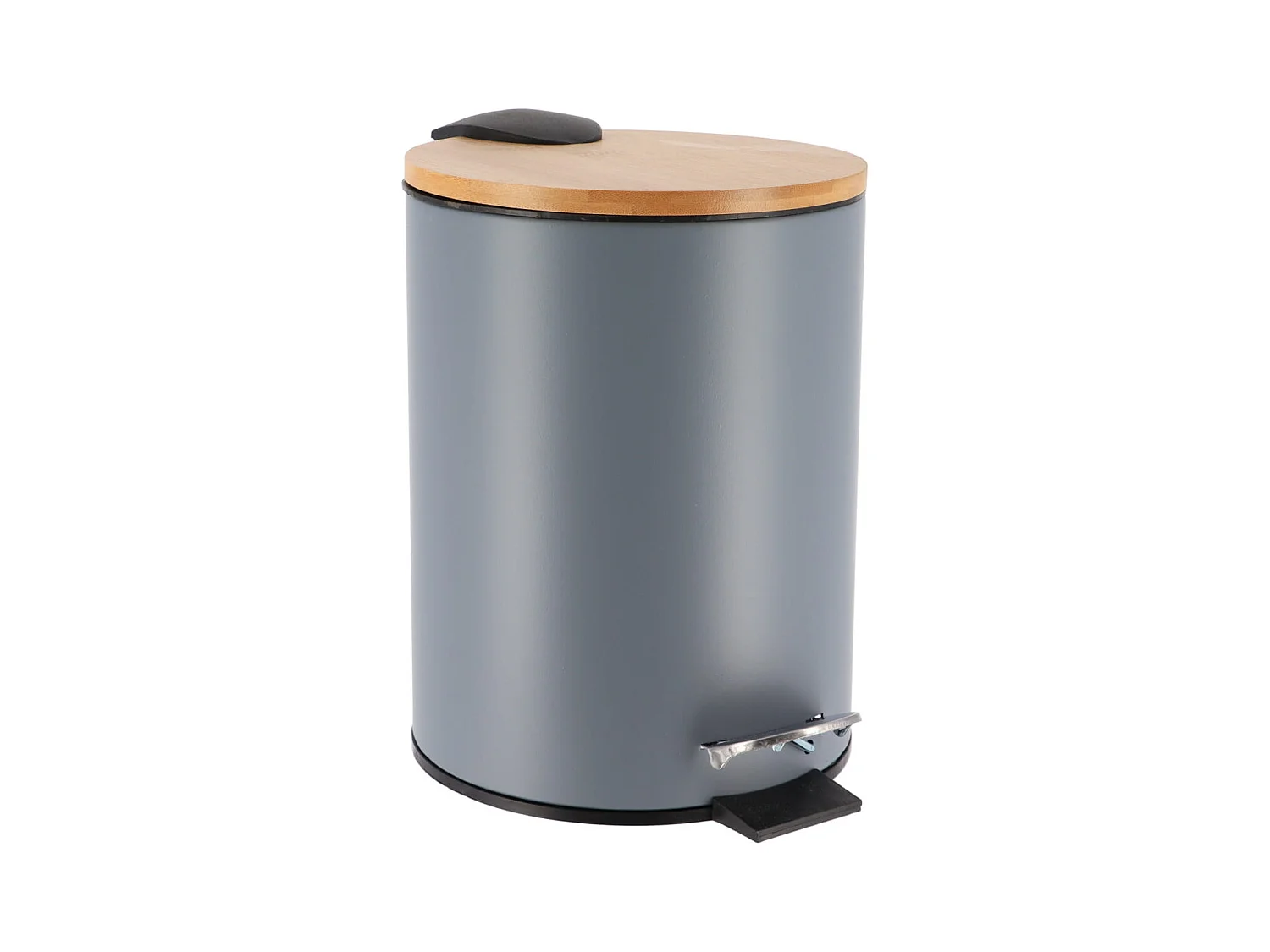 Poubelle à pédale 3L en métal Gris avec couvercle en Bambou