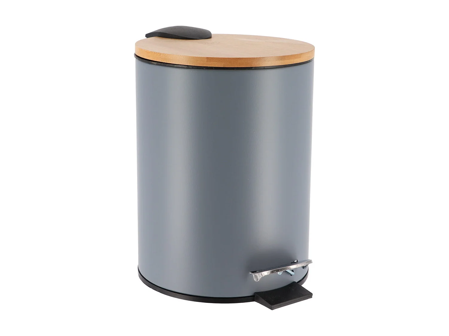 Poubelle à pédale 3L en métal Gris avec couvercle en Bambou