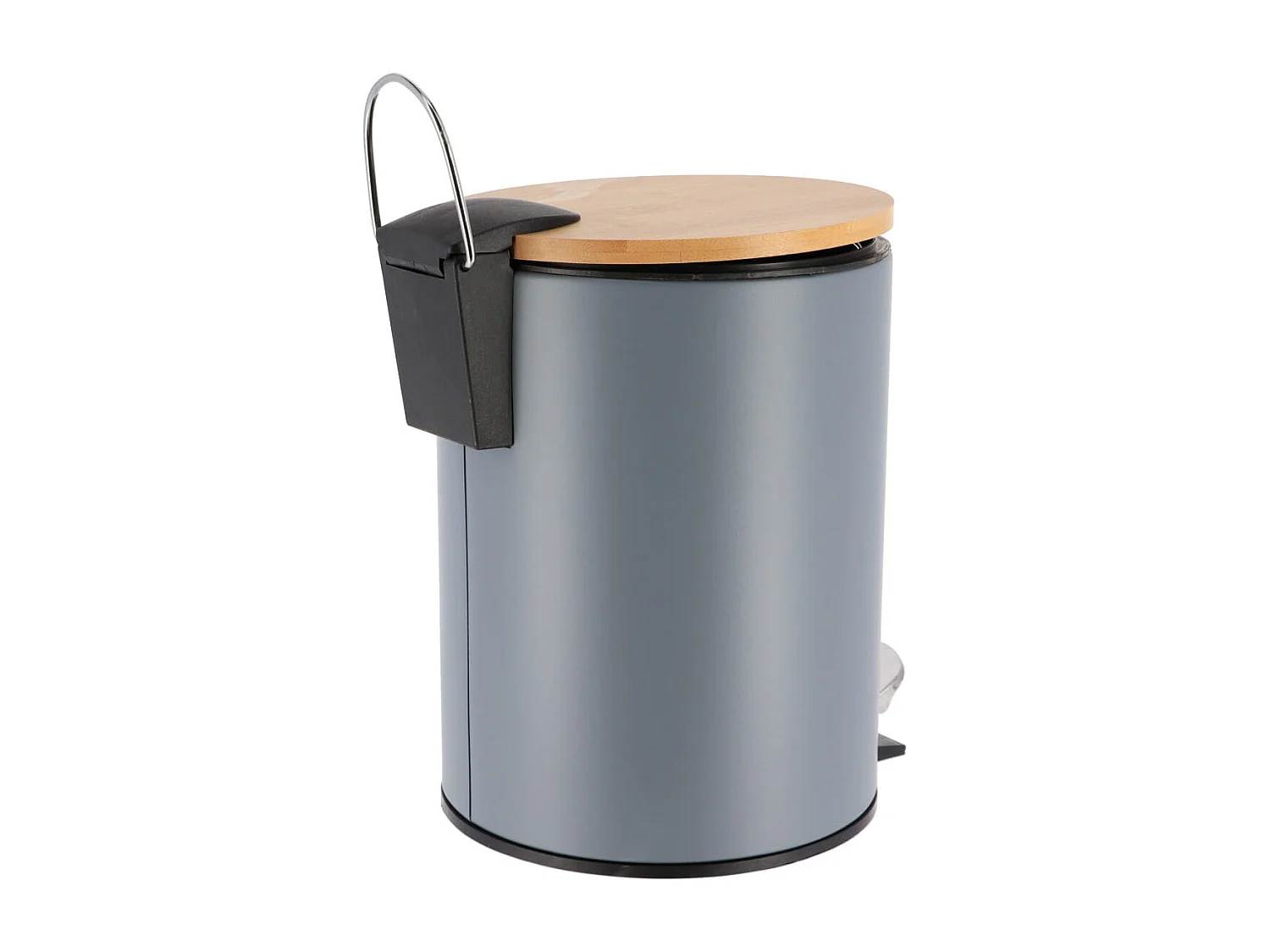 Poubelle à pédale 3L en métal Gris avec couvercle en Bambou