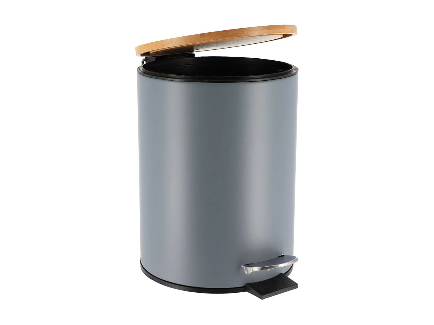 Poubelle à pédale 3L en métal Gris avec couvercle en Bambou