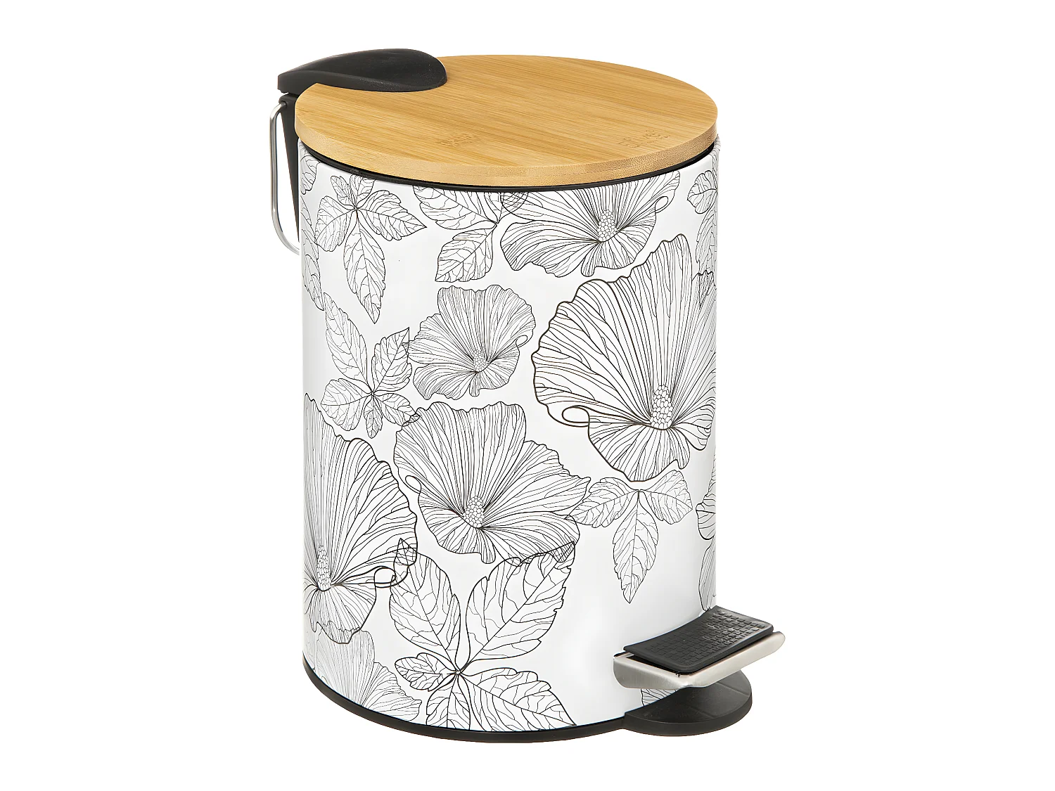 Poubelle en métal et bambou Soft Close 3 L déco Blackflora