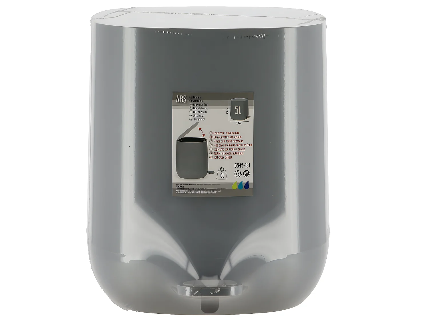 Poubelle à pédale carrée 5L Gris foncé avec couvercle frein de chute