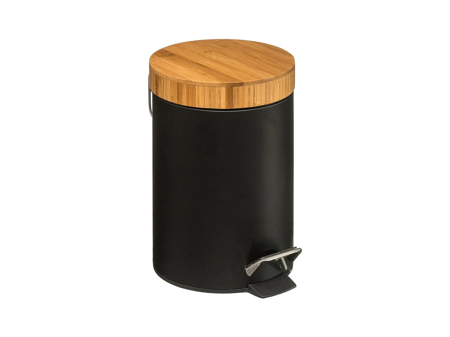 Poubelle à pédale 3L en Métal noir et Bambou
