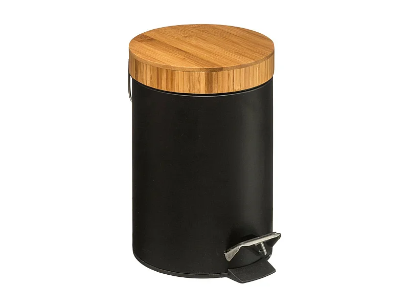 Balde de Pedal 3L em Metal Preto e Bambu "Natureo" - Casa de Banho