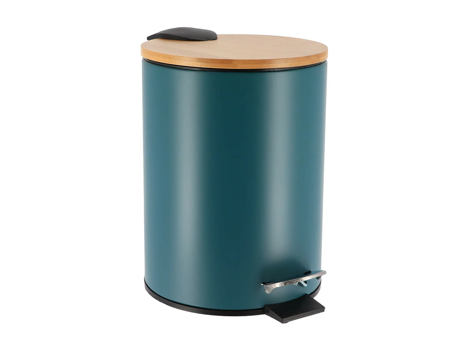 Poubelle à pédale 3L  en métal Vert impérial avec couvercle en Bambou
