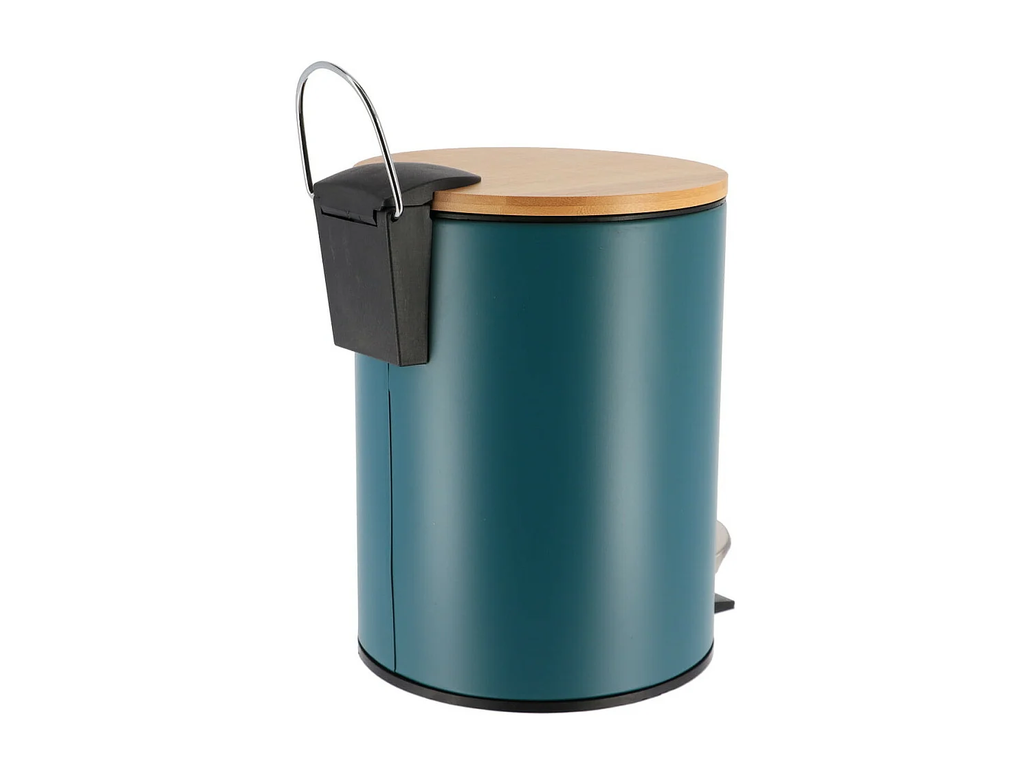 Poubelle à pédale 3L  en métal Vert impérial avec couvercle en Bambou