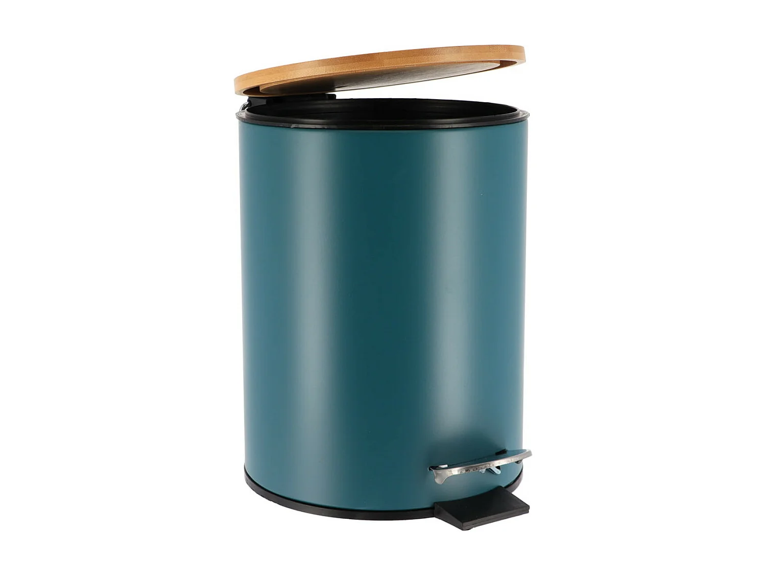 Poubelle à pédale 3L  en métal Vert impérial avec couvercle en Bambou