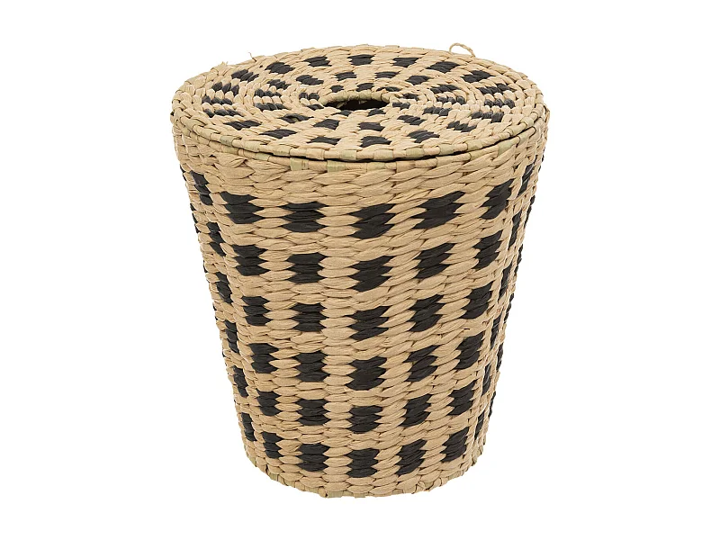 Poubelle de salle de bain avec couvercle  tressé naturel et noir 7 L
