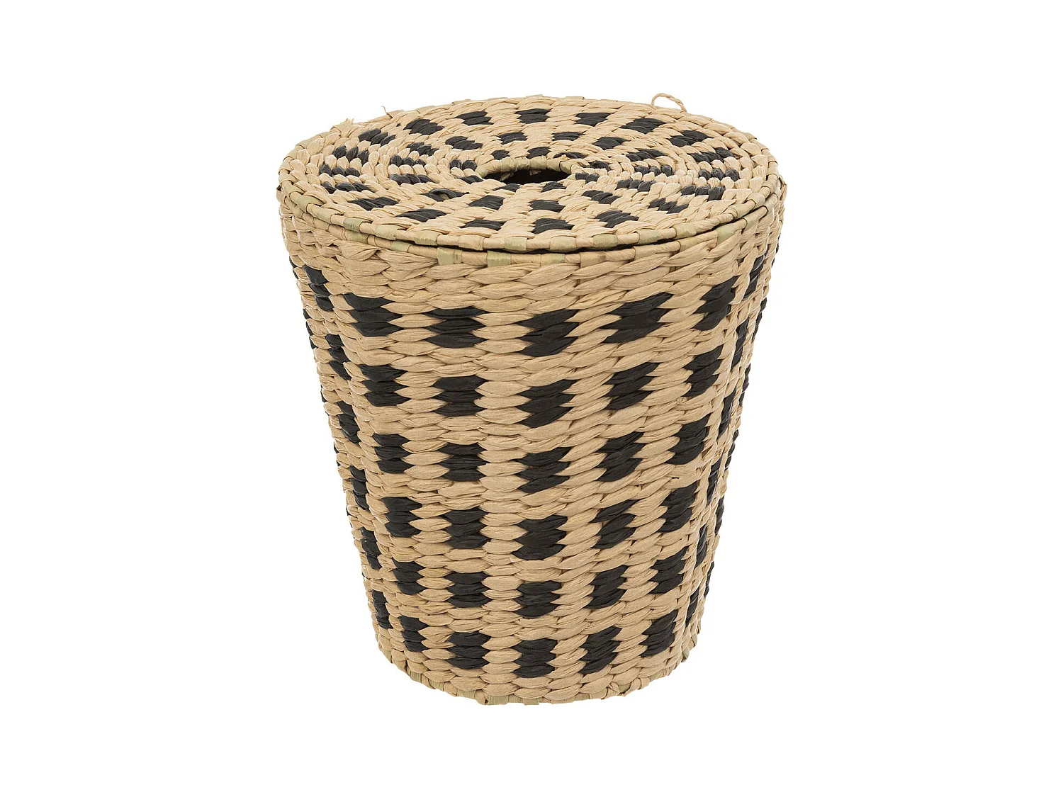 Poubelle de salle de bain avec couvercle  tressé naturel et noir 7 L