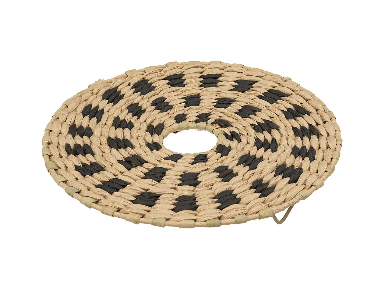 Poubelle de salle de bain avec couvercle  tressé naturel et noir 7 L