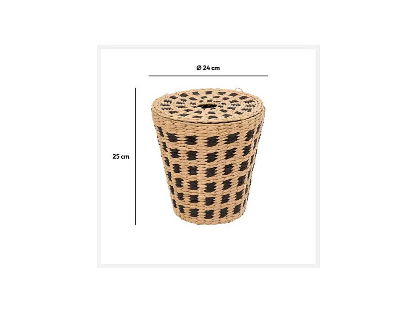 Poubelle de salle de bain avec couvercle  tressé naturel et noir 7 L
