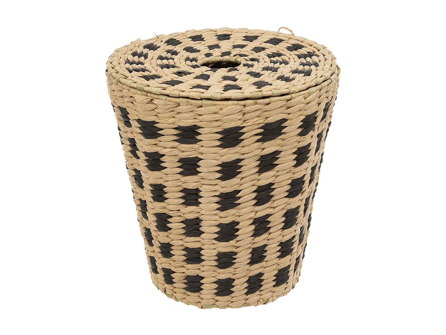 Poubelle de salle de bain avec couvercle  tressé naturel et noir 7 L