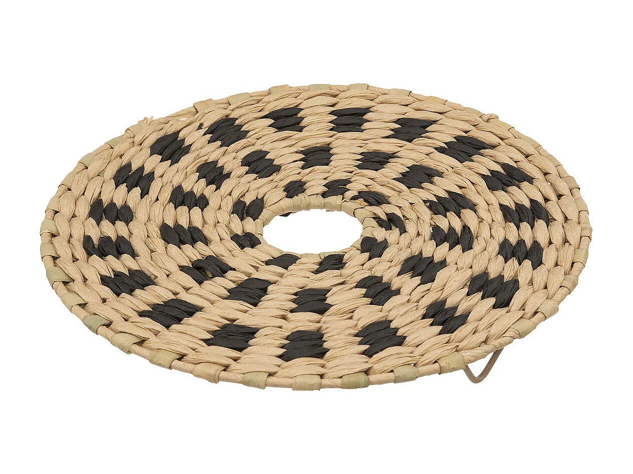 Poubelle de salle de bain avec couvercle  tressé naturel et noir 7 L