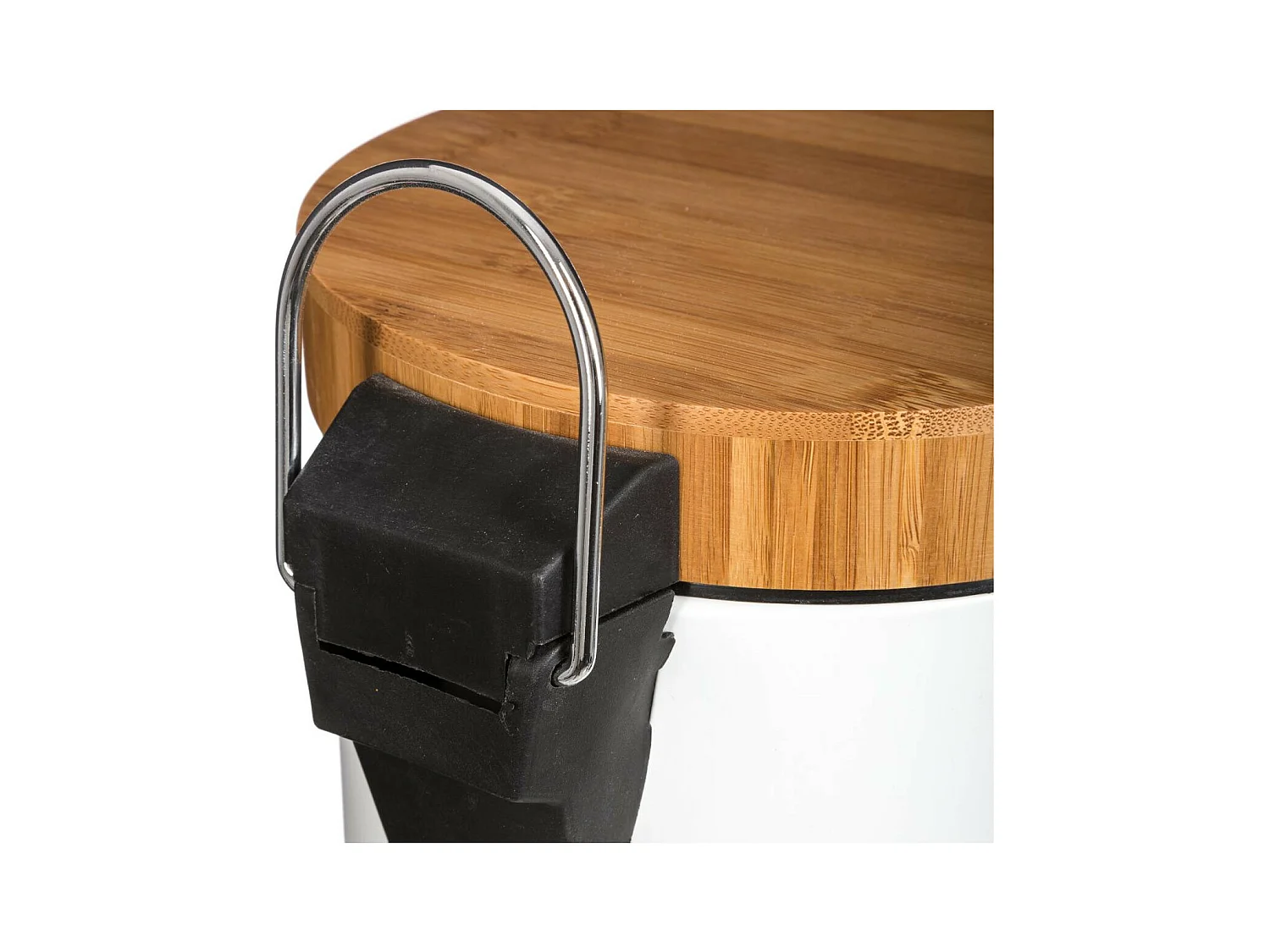 Balde do Lixo com Pedal 3L em Bambu e Metal Branco Natureo - Design Escandinavo - Higiene e Elegância