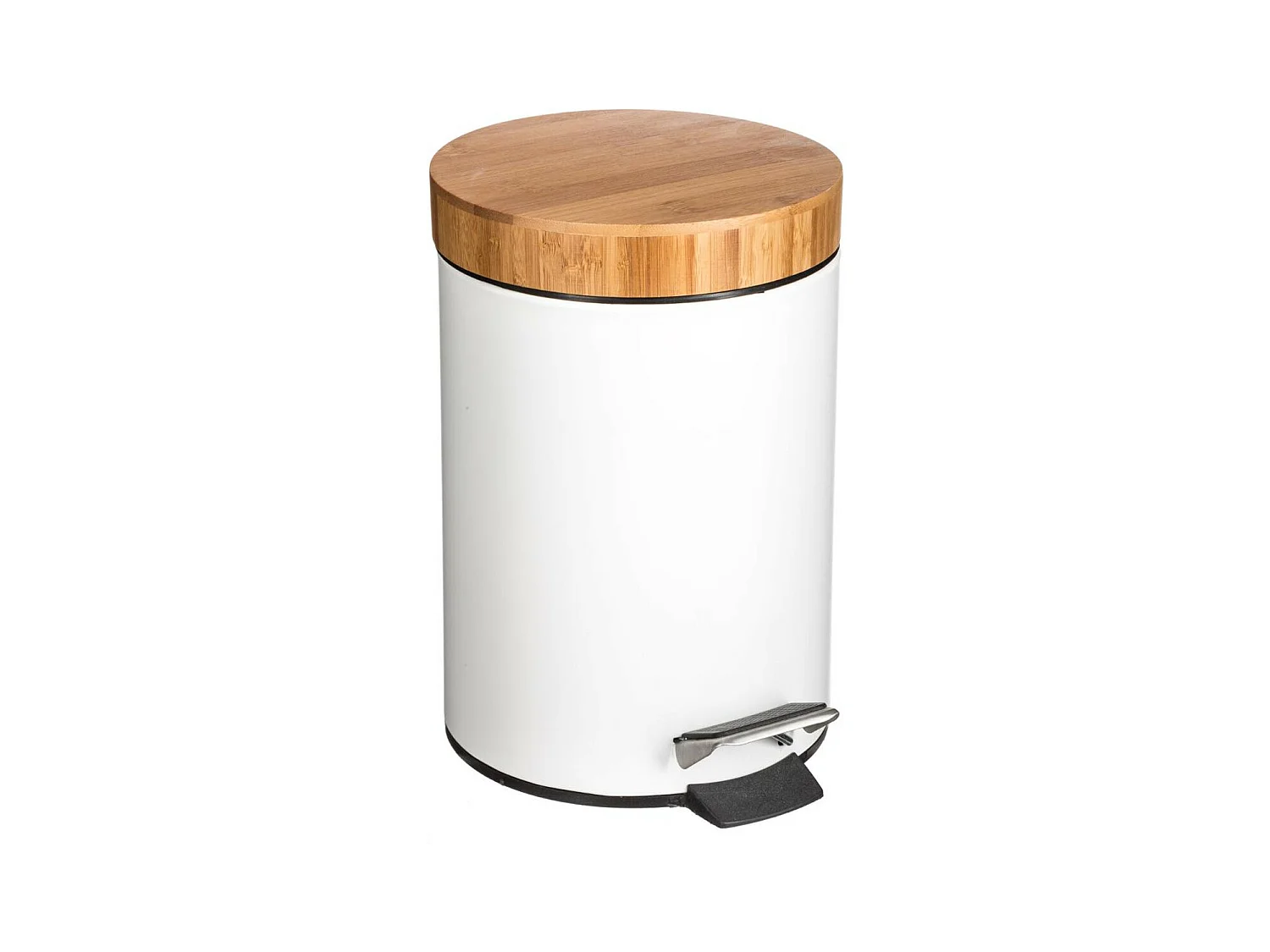 Poubelle à pédale 3L en Métal blanc et Bambou