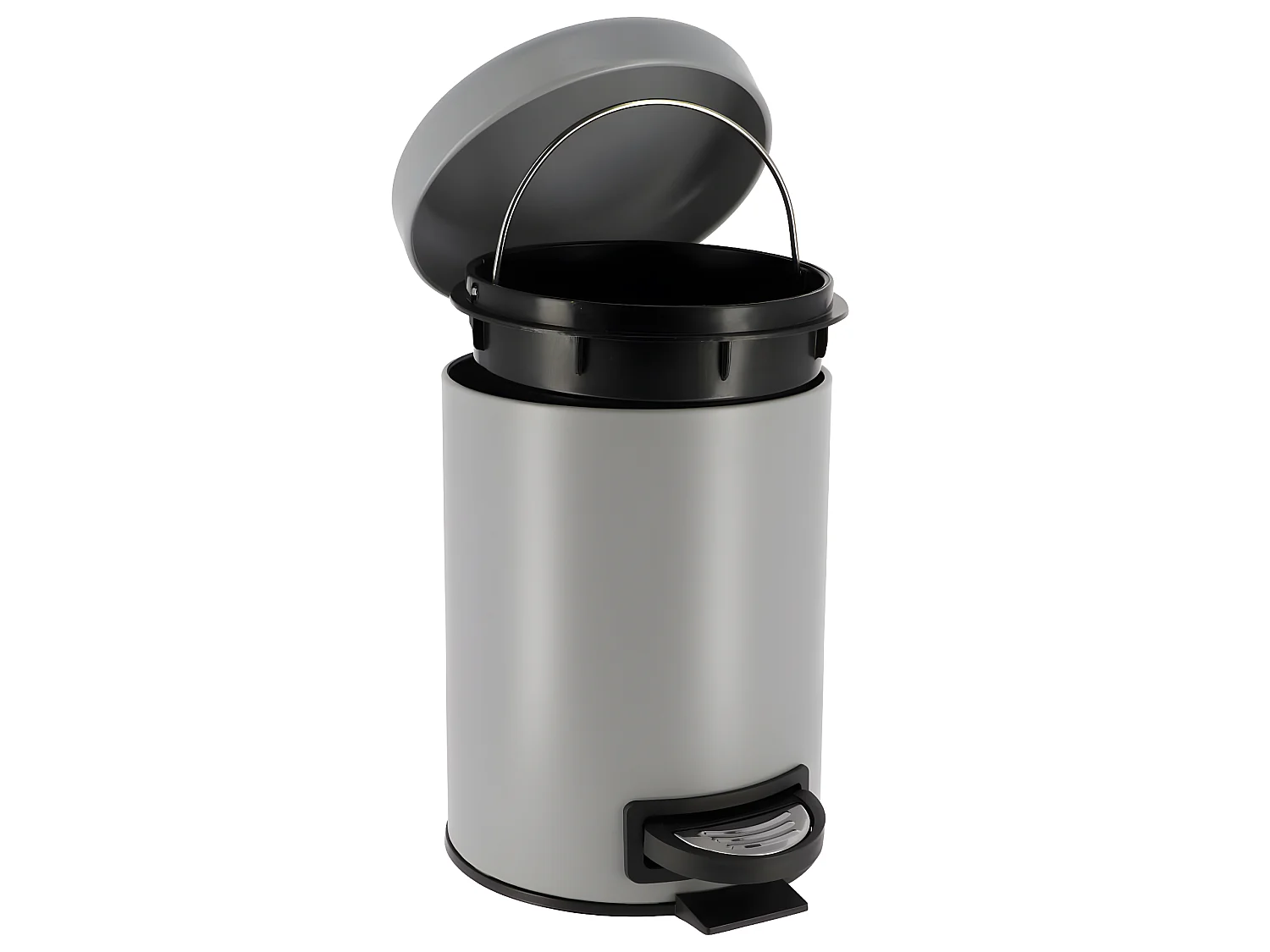 Poubelle à pédale 3L en métal Gris avec couvercle frein de chute