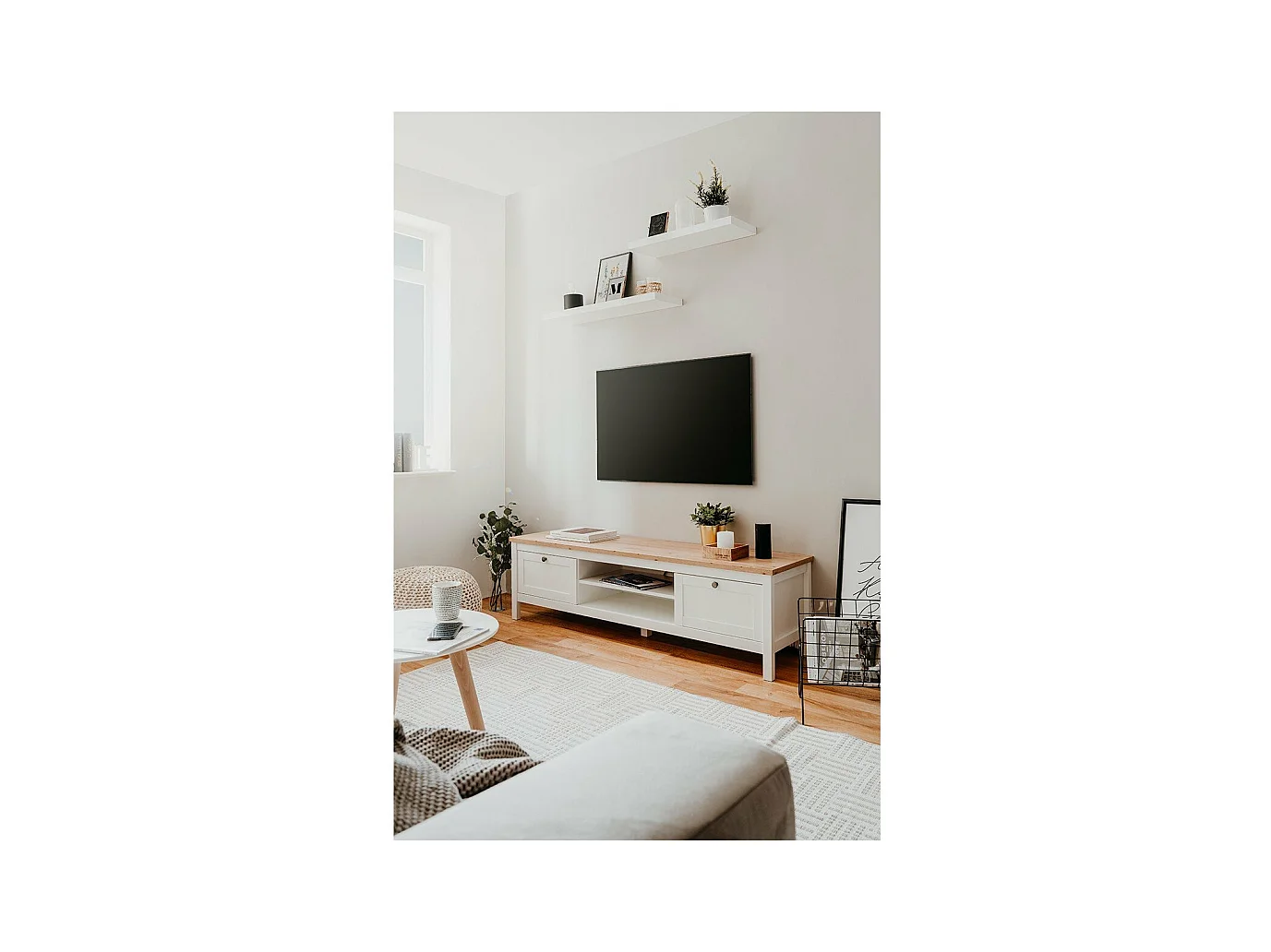 TV-Möbel mit 2 Schubladen L160 cm - Dekor Weiß - Bergen